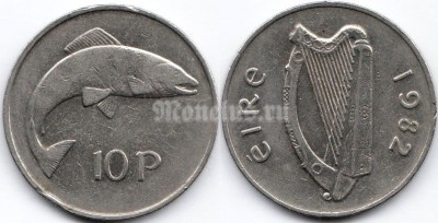монета Ирландия 10 пенсов 1982 год