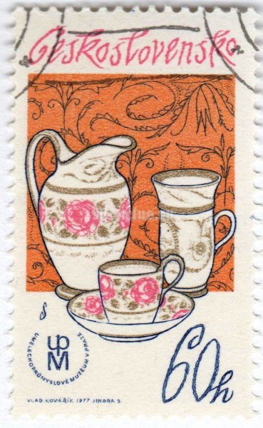 марка Чехословакия 60 геллеров "Tradition of Czech porcelain" 1977 год Гашение
