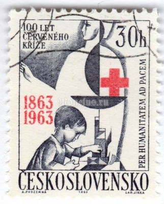 марка Чехословакия 30 геллер "Red Cross" 1963 год Гашение