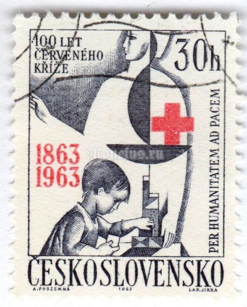 марка Чехословакия 30 геллер "Red Cross" 1963 год Гашение