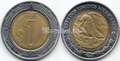 монета Мексика 1 песо 2000 года