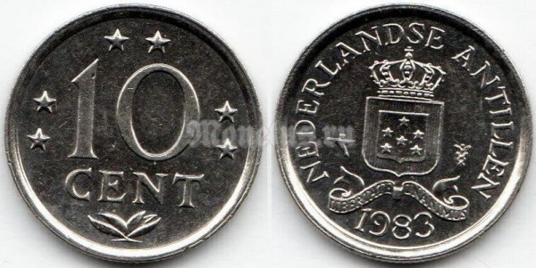 монета Нидерландские Антильские острова 10 центов 1983 год