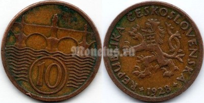 монета Чехословакия 10 геллеров 1928 год