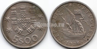 монета Португалия 5 эскудо 1986 год