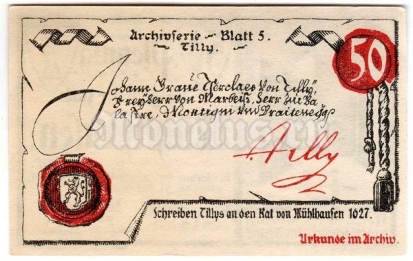 Нотгельд Германия 50 пфеннигов 1921 год Mühlhausen Мюльхаузен, тип 1