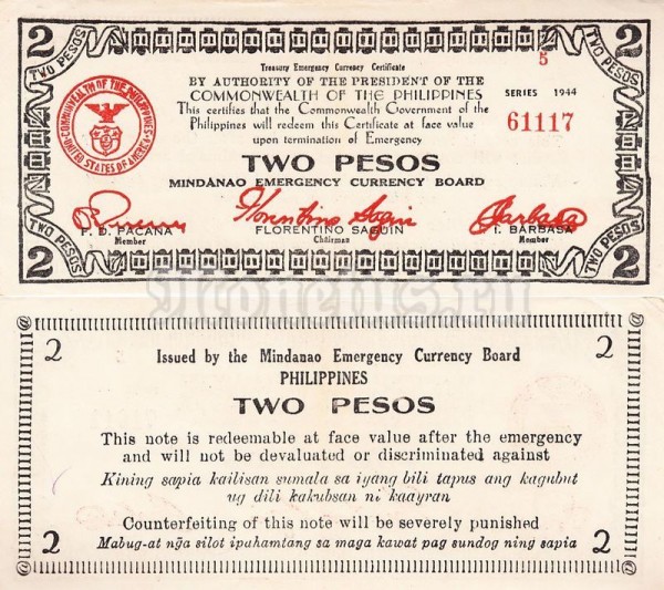 Банкнота Филиппины 2 песо 1944 год