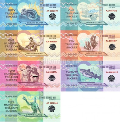 Остров Дарвина Набор из 7 банкнот 2015 год серебряная ракушка