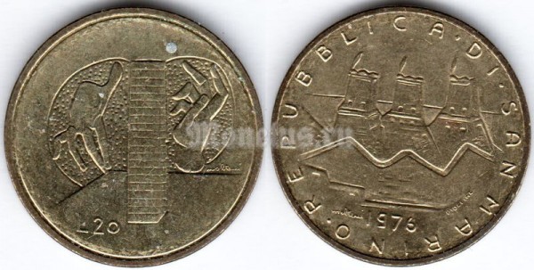 монета Сан-Марино 20 лир 1976 год