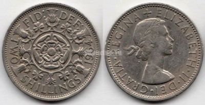 монета Великобритания 2 шиллинга 1964 год