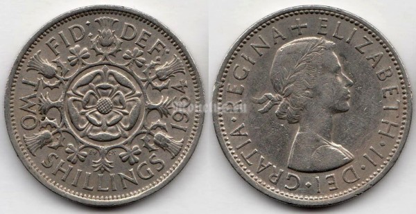 монета Великобритания 2 шиллинга 1964 год