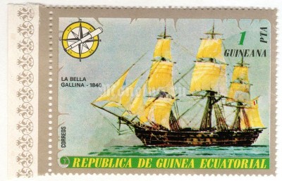 марка Экваториальная Гвинея 1 песета "La Bella Gallina (1840)" 1976 год