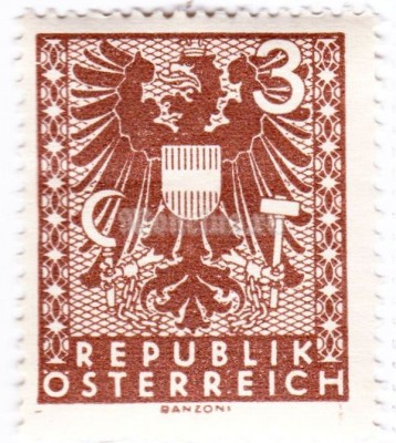 марка Австрия 3 Немецких рейхспфенинг "Герб" 1945 год
