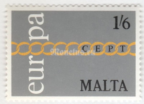 марка Мальта 1,6 шиллинга "Europa "Chain"" 1971 год