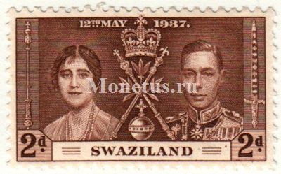 марка Свазиленд 2 пенни 1937 год Коронация Короля Георг VI