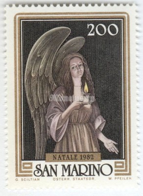 марка Сан-Марино 200 лир "Paintings by Gregorio Sciltian" 1982 год