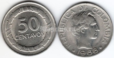 монета Колумбия 50 центаво 1968 год