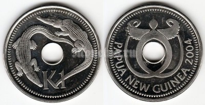 монета Папуа Новая Гвинея 1 кина 2004 год Крокодилы