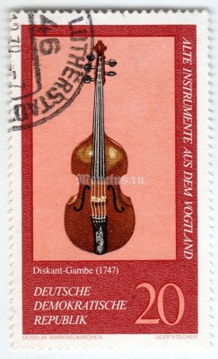 марка ГДР 20 пфенниг "Treble Viola (1747)" 1977 год Гашение