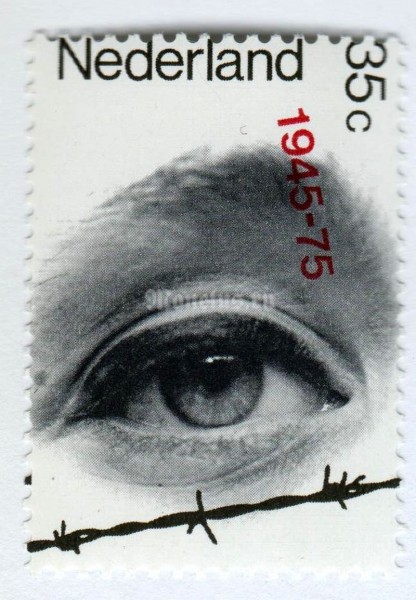 марка Нидерланды 35 центов "Human eye behind barbed wire" 1975 год
