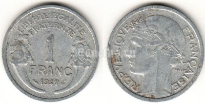 монета Франция 1 франк 1947 год