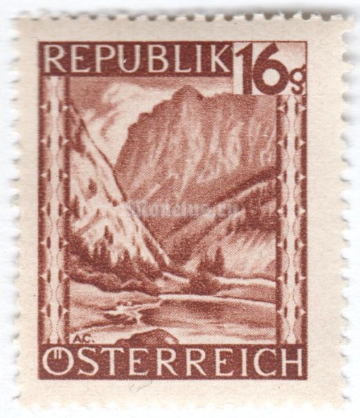 марка Австрия 16 грош "Gesäuse entrance (Styria)" 1946 год 