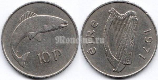 монета Ирландия 10 пенсов 1971 год