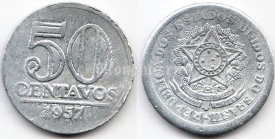 монета Бразилия 50 сентаво 1957 год
