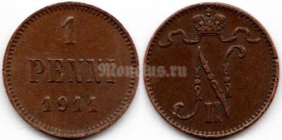 Монета русская Финляндия 1 пенни 1911 год
