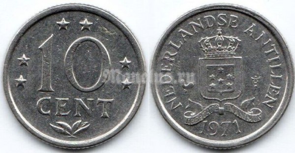 монета Нидерландские Антильские острова 10 центов 1971 год