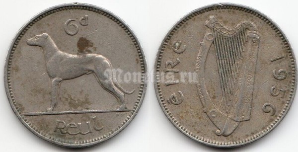 монета Ирландия 6 пенсов 1956 год
