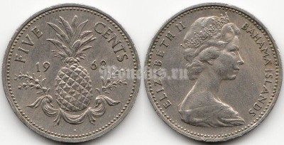 монета Багамы 5 центов 1968 год