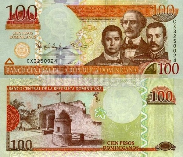 Банкнота Доминикана 100 песо 2013 год