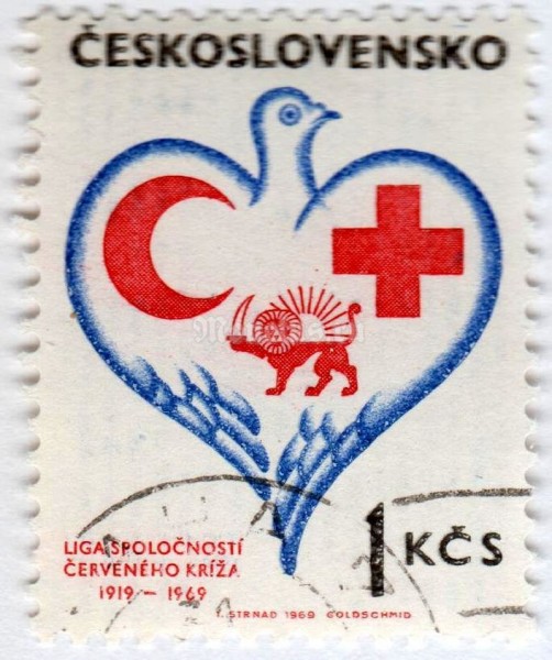 марка Чехословакия 1 крона "Czechoslovak Red Cross, 150th Anniversary" 1969 год Гашение