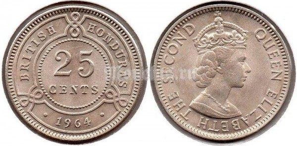 монета Британский Гондурас 25 центов 1964 год