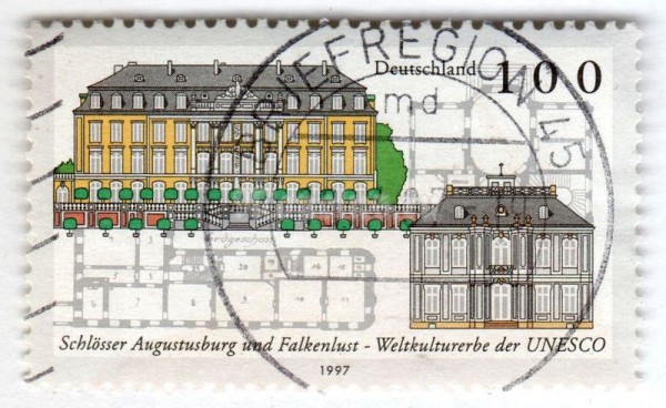 марка ФРГ 100 пфенниг "Castles Augustusburg & Falkenlust Brühl (World Heritage 1997" 1997 год Гашение