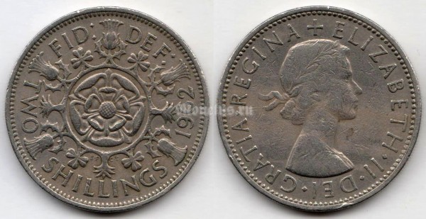 монета Великобритания 2 шиллинга 1962 год