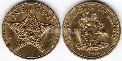 монета Багамы 1 цент 1974 год