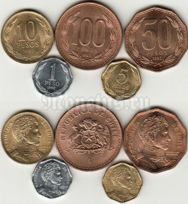 Набор из 5-ти монет Чили 1992 - 1999 год