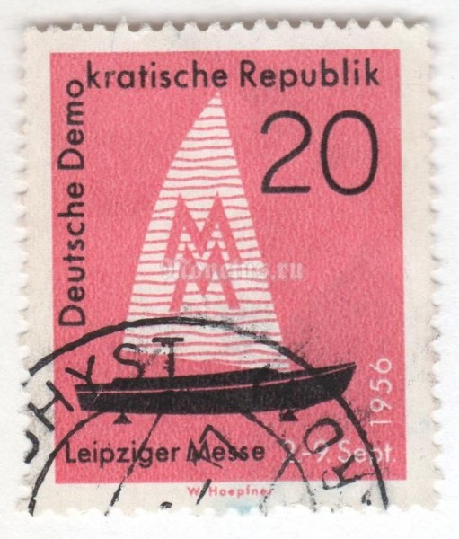 марка ГДР 20 пфенниг "Sailboats" 1956 год Гашение