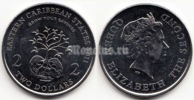 монета Восточные Карибы 2 доллара 2011 год