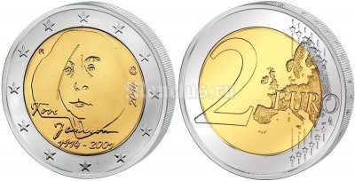 монета Финляндия 2 евро 2014 год 150 лет со дня рождения Туве Янссон