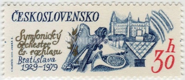 марка Чехословакия 30 геллер "The 50th Anniversary of Radio Symphony Orchestra, Bratislava" 1979 год