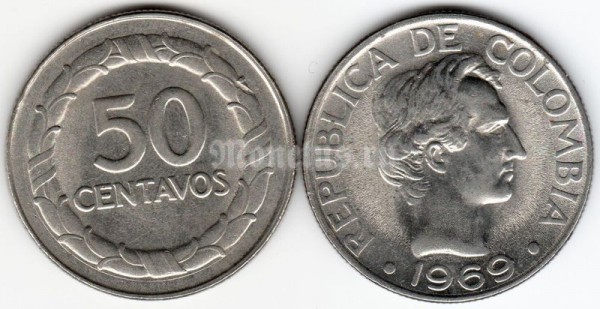 монета Колумбия 50 центаво 1969 год