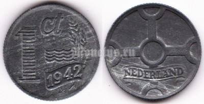 монета Нидерланды 1 цент 1942 год