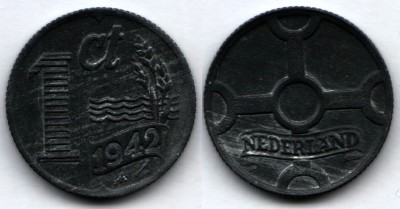 монета Нидерланды 1 цент 1942 год
