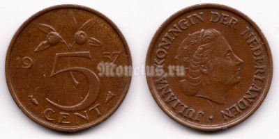монета Нидерланды 5 центов 1957 год