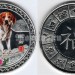 Китай набор из 2-х монетовидных жетонов 2017 год Собаки в коробке, белый и желтый металл, цветные