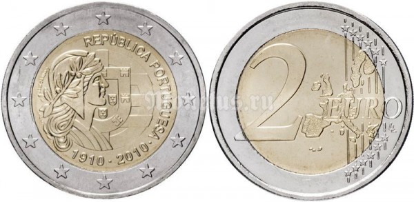 монета Португалия 2 евро 2010 год - 100-летие Португальской Республики
