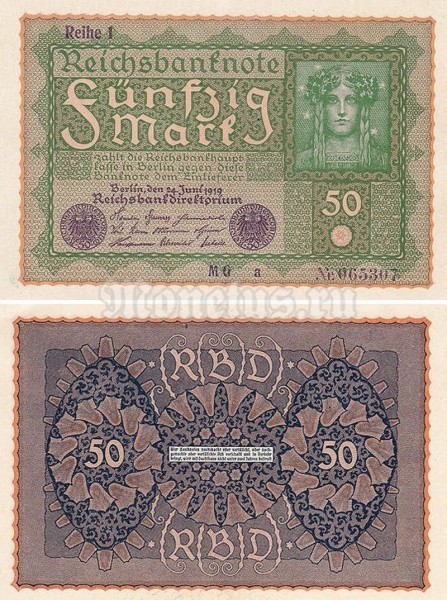 банкнота Германия 50 марок 1919 год