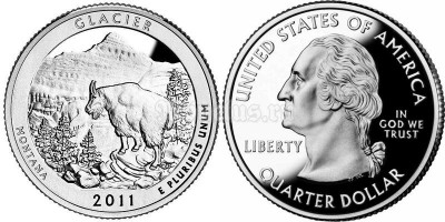 монета США 25 центов 2011 год Монтана  национальный парк Глейшер, 7-й